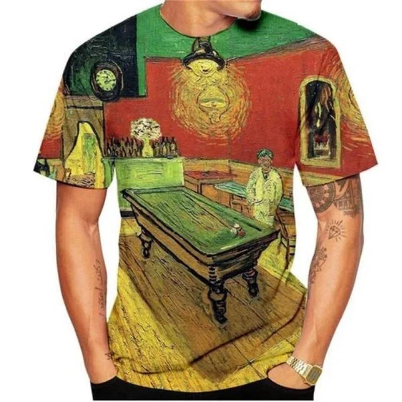 Neues Van Gogh Kunstgemälde 3D-Druck T-Shirt Sternenhimmel T-Shirt Für Männer Kurze Ärmel Street Oversized Tops Damen Klassisches T-Shirt