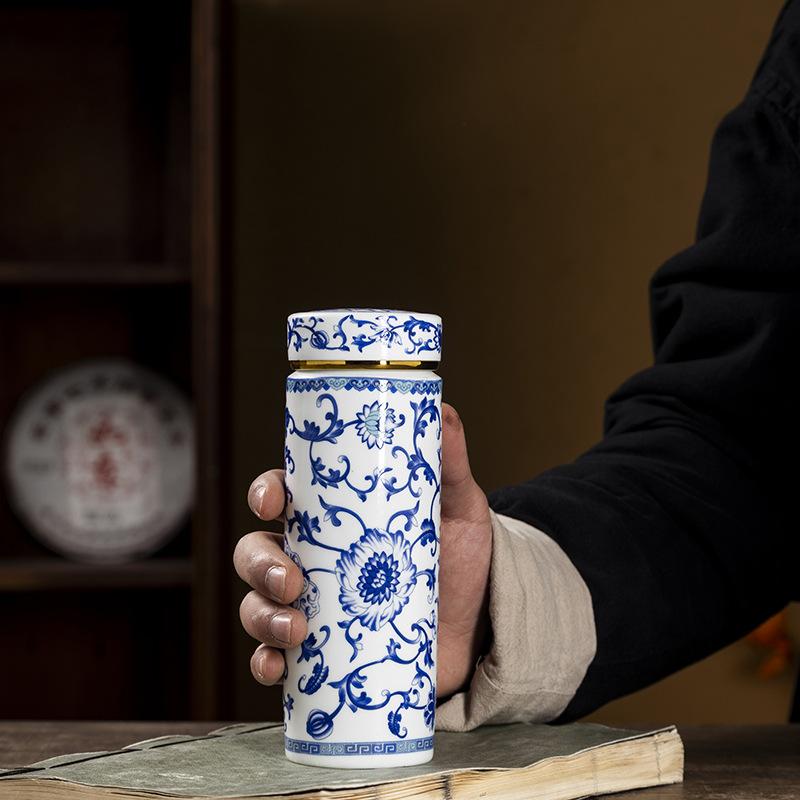 500ML Double-layer Ceramic Cups Enameled Ceramics High-temperature Resistant Cups with Lids Portable Mugs and Drinking Utensils 500ML