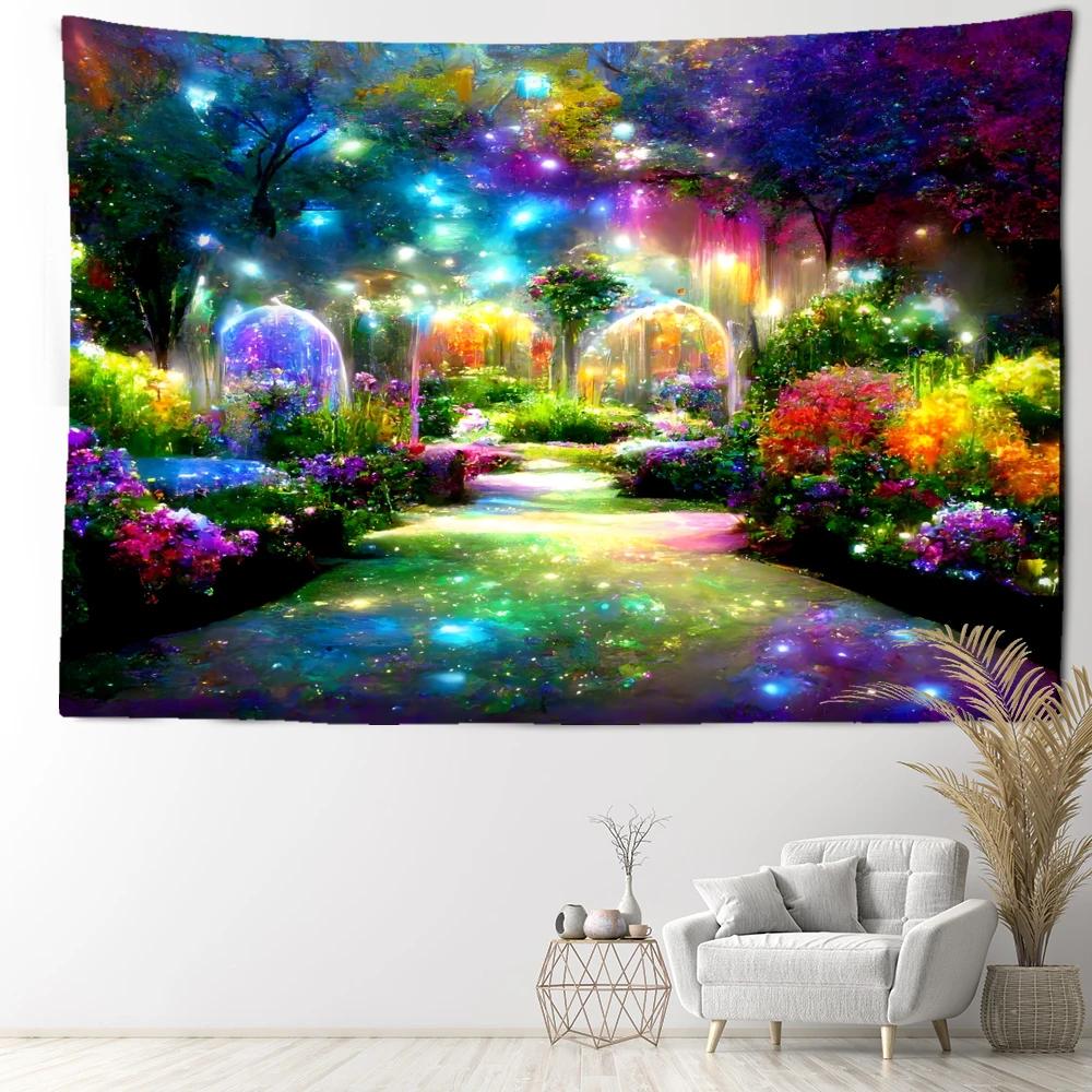 Colorful Dream Forest Tapestry Wall Hanging Bohemian Hippie Tapiz Kawaii Art Living Room Bedroom Home Decor