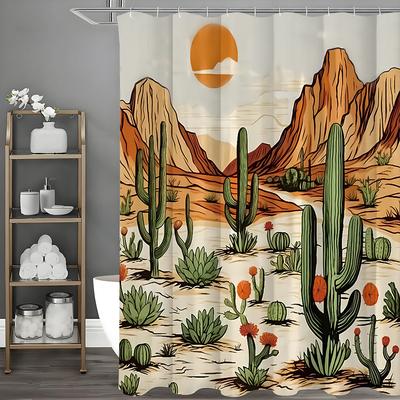 Rideau de Douche Cactus du Désert, Rideau de Douche Décoratif pour Salle de Bain, Rideau de Douche Imperméable avec Crochets