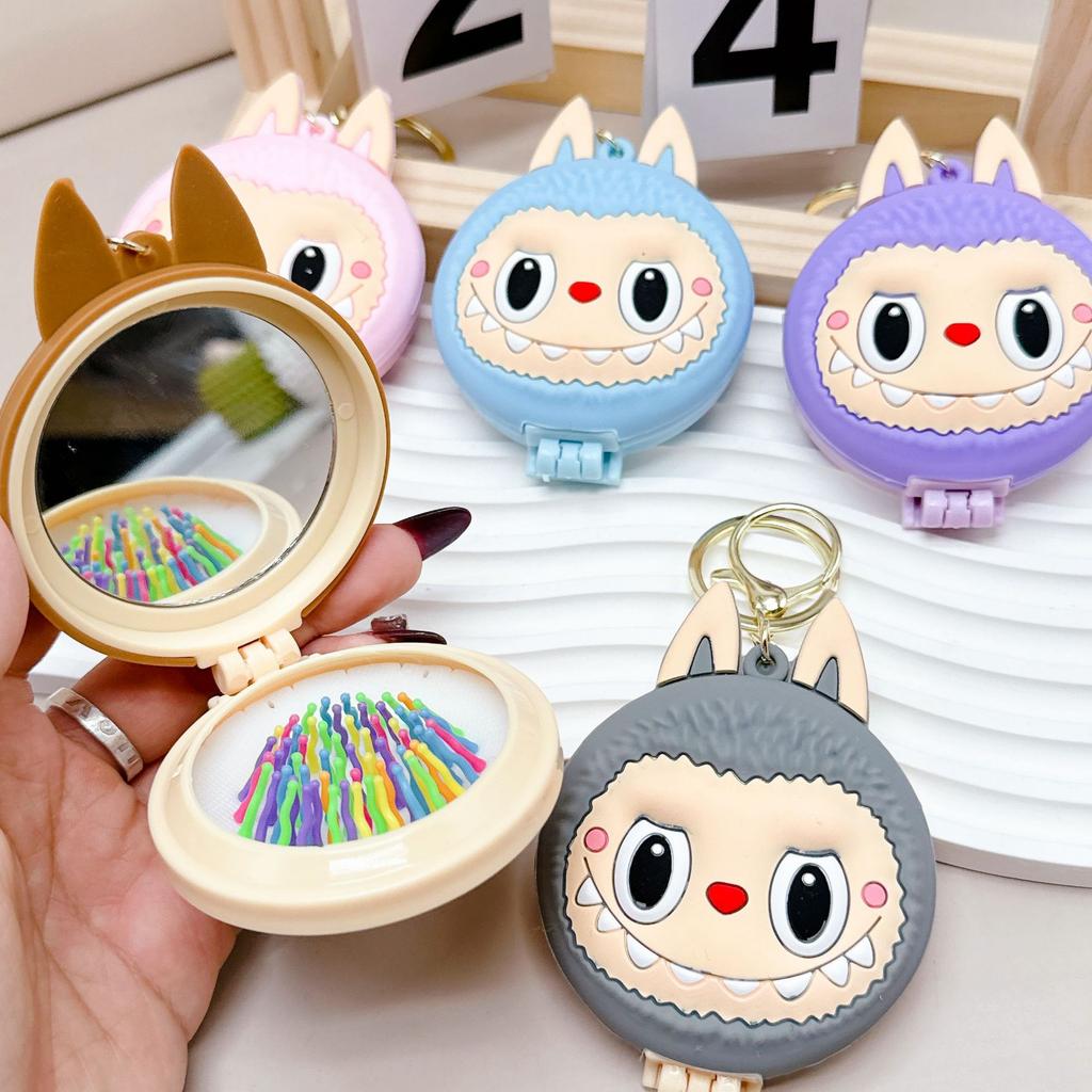 Function 3-in-1 Keychain Decorative Pendant Girls Portable Small Mirror Pendant