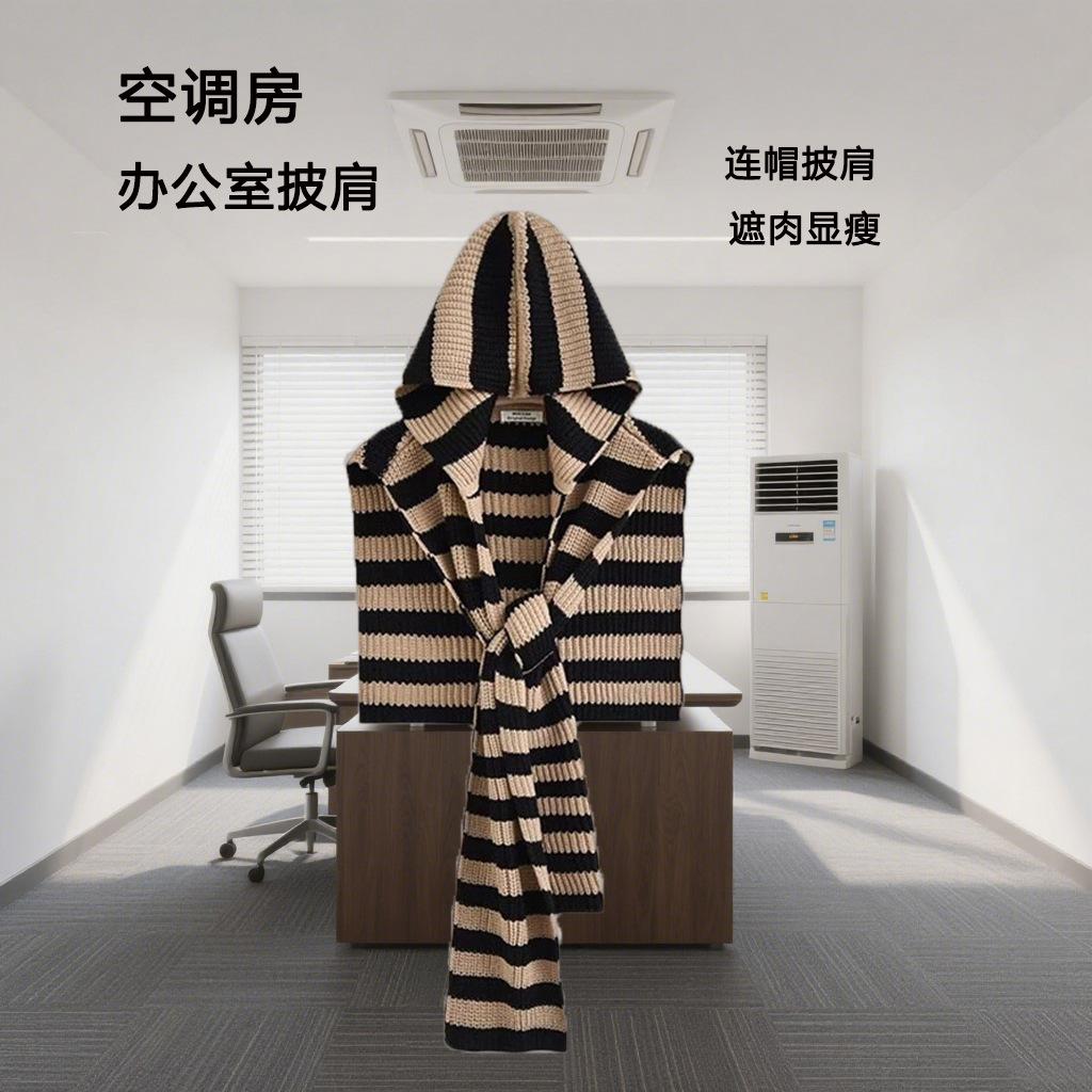 

Тяжелая шерсть Дизайнерский сенс Модная вязаная шаль с капюшоном Женская осенне-зимняя теплая универсальная шапка-шарф Верхний жилет Above 175cm