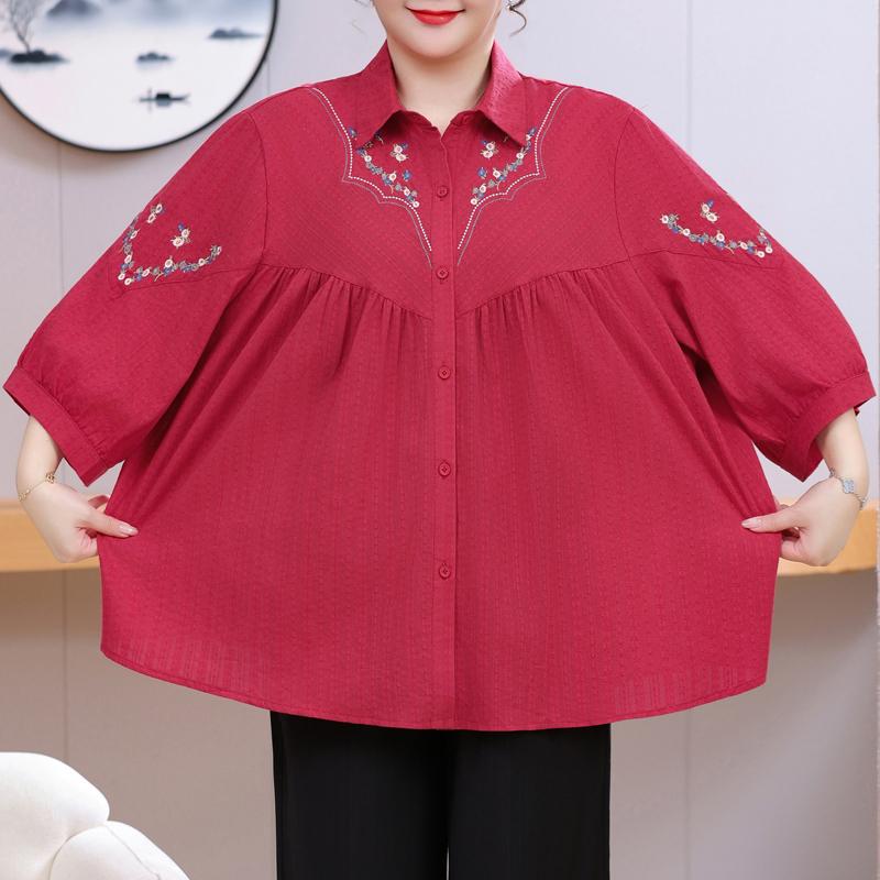 Plus Cotton 100 Womens Size Top – Loose Vneck Casual Blouse Sizes 4xl8xl For Middleaged Ladies