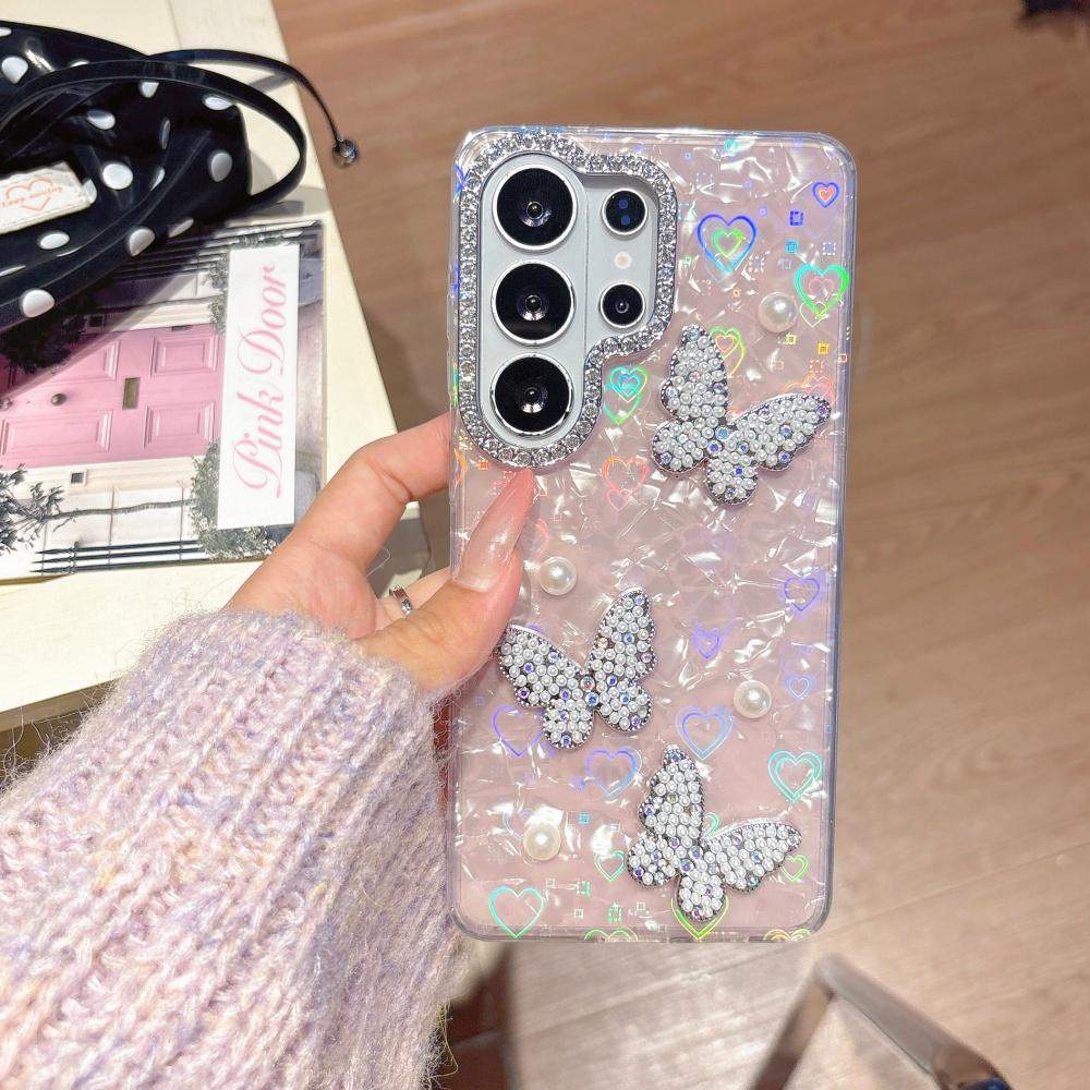 Aurora Love Heart Butterfly Case for Samsung Galaxy S26 S25 Ultra S24 Plus S23 FE A55 A56 A16 A54 A35 Laser Shell Pattern Cover