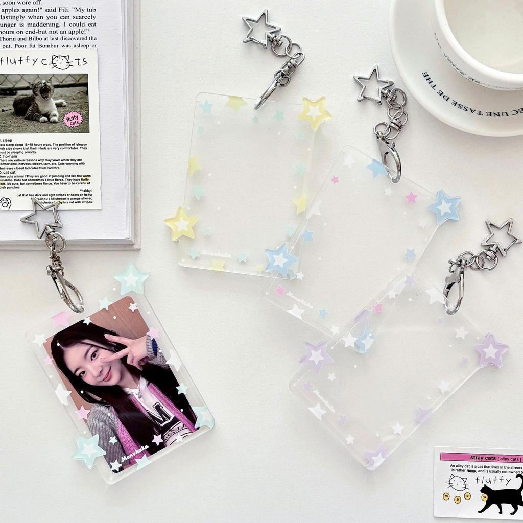 Portafoto Acrílico 3 Pulgadas Lindo Diseño de Estrella Funda Transparente para Tarjetas Kpop, Estuche Protector Impermeable para Tarjetas Coleccionables