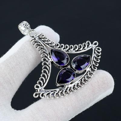 Amethyst Edelstein Top Qualität Edelstein Handgefertigter Anhänger 925 Sterlingsilber Anhänger, Antiksilber Anhänger, Drei Steine Anhänger Für Geschenke