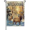 Welcome Winter Wonderland Reindeer Small Decorative Christmas Garden Flag, Snowy Forest Farmhouse Yard Lawn Outside Decor, Woodland Outdoor Home Decor