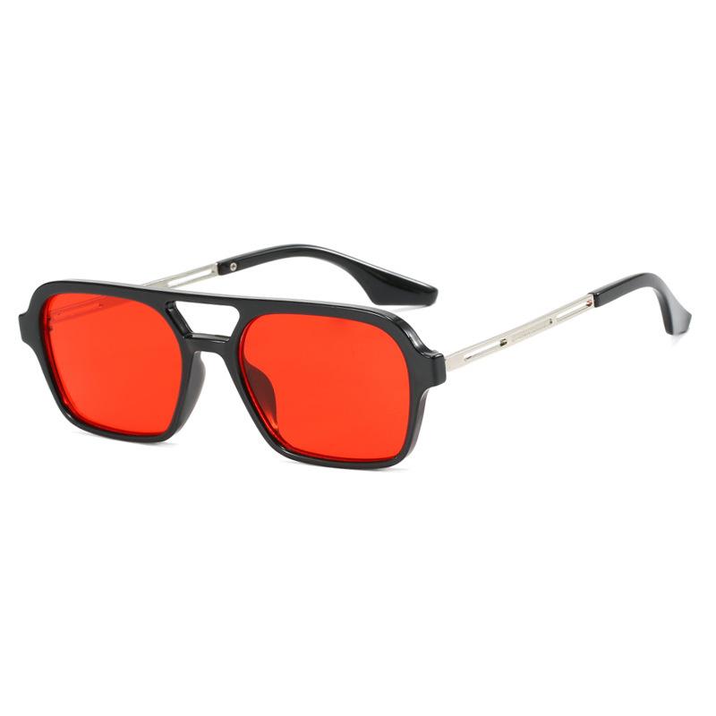 Non-polarized Casual Style Men Square Frame Dual Beam Fashion Sunglasses for Running, Anti Glare Hollow Men Shades