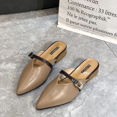 ნახევრად ჩუსტები ქალის გარე ტანსაცმელი სქელი ქუსლიანი ზარმაცი მიულერის სანდლები და ჩუსტები