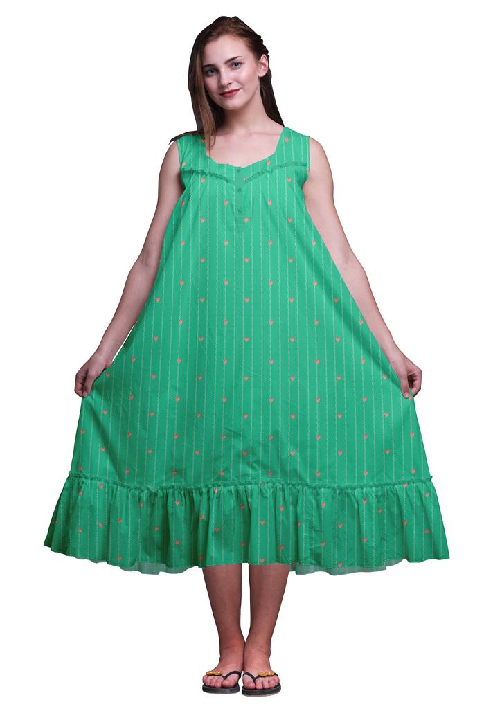 Bimba Black Butterfly Dot & Sleeveless Night Gown For Womens Cotton Printed Nightwear Ladies Sleepwear