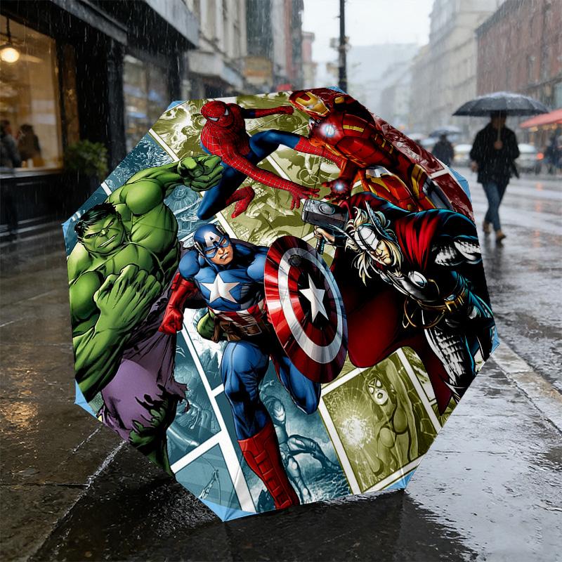 Avengers Teamup 8 Ribs 3Fold Black Glue Uv Protection Umbrella Sun Protection Rainproof Compact Folding Umbrella For Travel Daily Use C923225