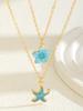 2Pcs/Set Sweet Flower & Starfish Pendant Necklace, Double Layer Gold Chain Beach Party Jewelry For Women