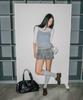 CHICKS Tartan Check Elastic Waist Sweat Shorts Melange