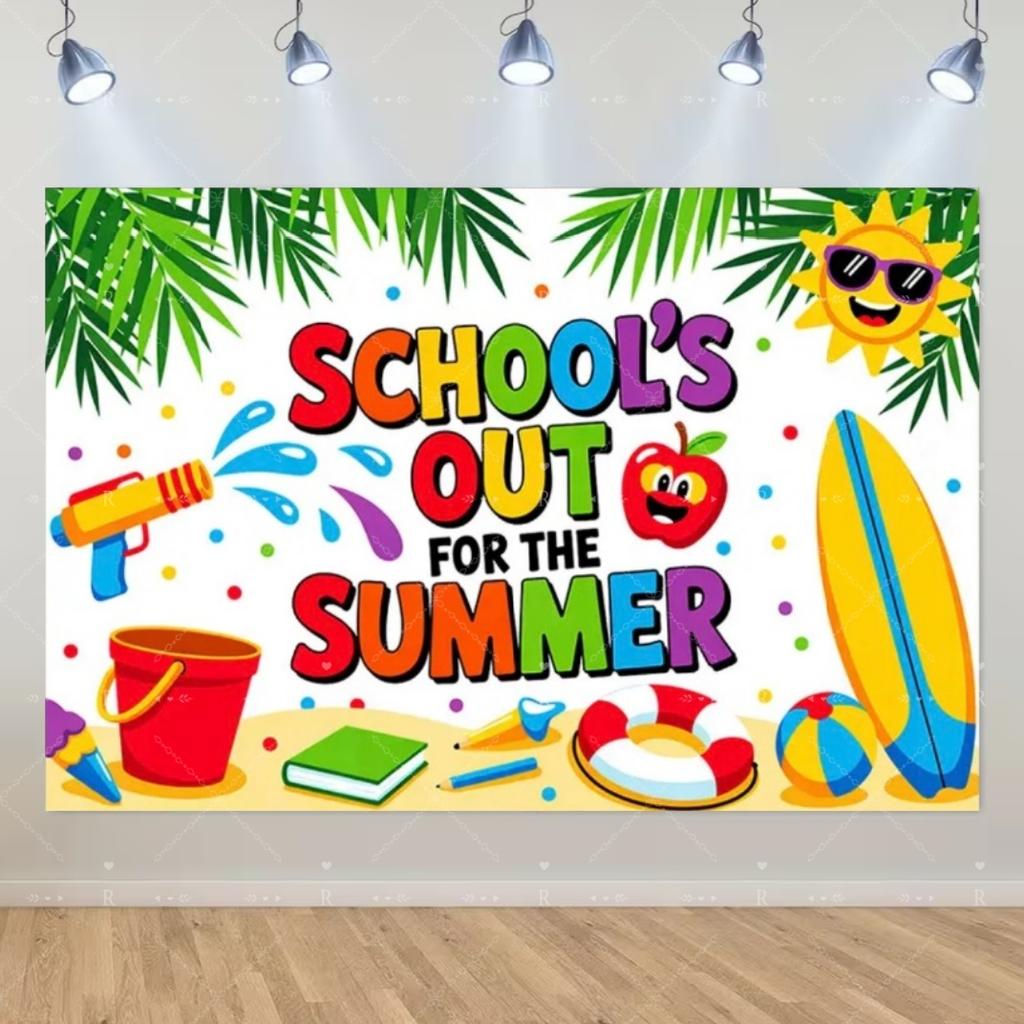 School's Out for Summer Theme Background Summer Pool Party Decoration Backdrop Baby Shower Props Photography Banner Supplies