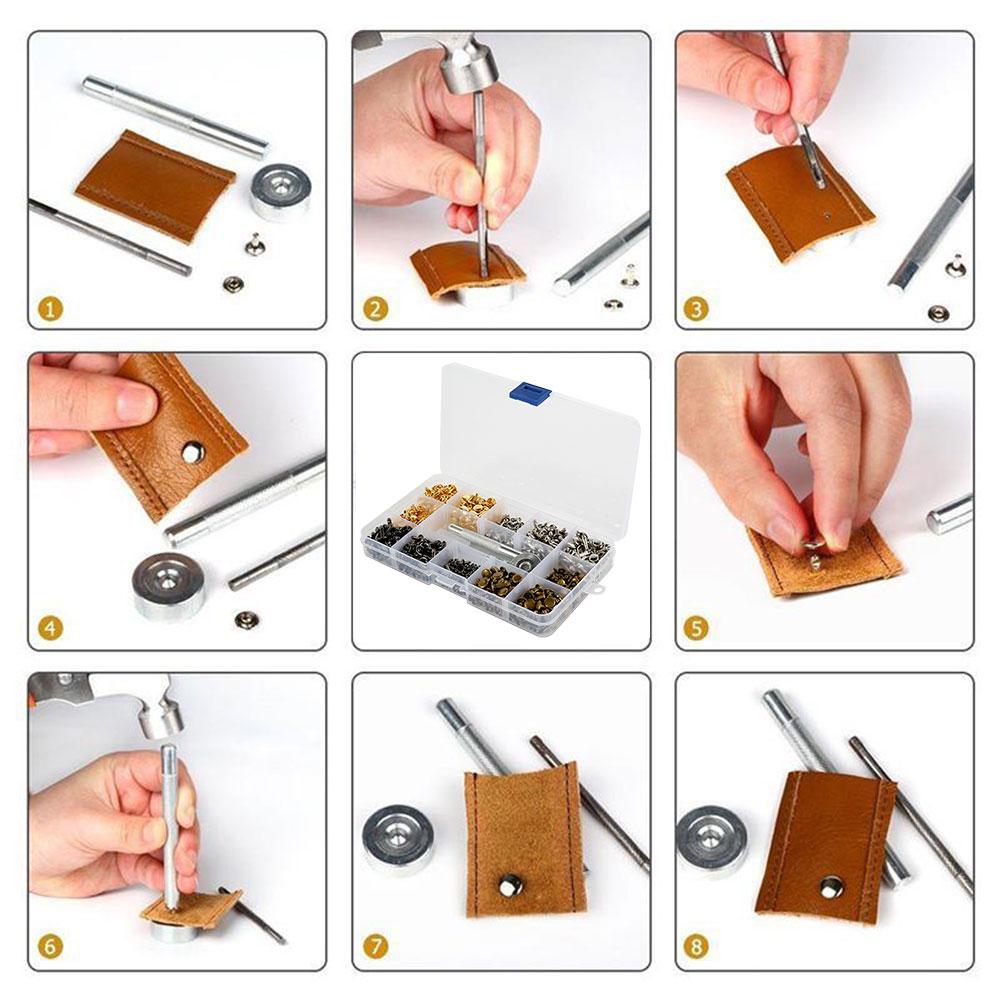 360PCS DIY Leather Craft Tool Suit Leather Rivets Double Cap Rivet With Punch Pliers For Belt Clothing Shoes Pet Collar Fixing