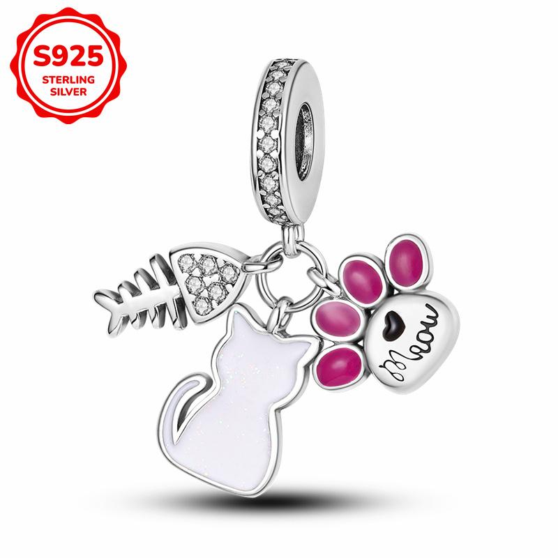 925 Silver Pink Cute Lovely Butterfly Perfume Girl Charms Beads Fit Bracelet DIY Making For Woman Jewelry