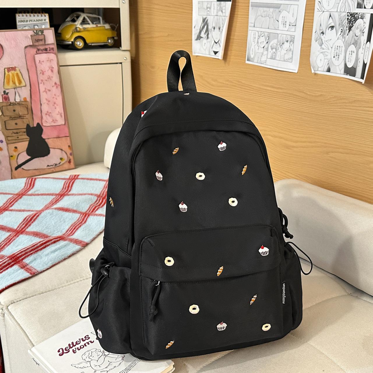 Japanese StyleinsCute Carto Embroidered Girl s School Backpack, Lightweight, Simple, Large Capacity, Student Campus Backpack чёрный