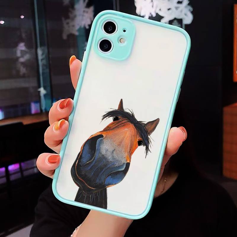 Horse Art Cartoon Design Pattern Phone Case Matte Transparent  For Iphone 7 8 11 12 Plus Mini X Xs Xr Pro Max Cover