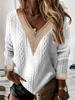 Pull en maille col en V pour femmes grande taille 2025: Nouvelle couleur unie, manches longues pour l'automne/hiver, style européen et américain