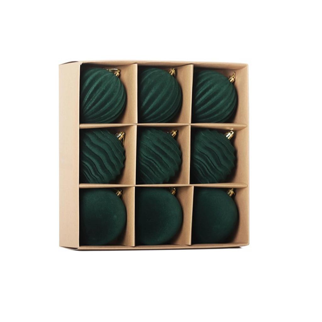 3.1inch Velvet Christmas Ornaments Balls Flocked Christmas Tree 9PCS Plastic Balls Xmas Hanging Ornaments Decoration