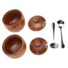 2pcs Wood Salt Bowl Multifunctional Salt Jar with Lid Spoon for Sugar Condiment Spices