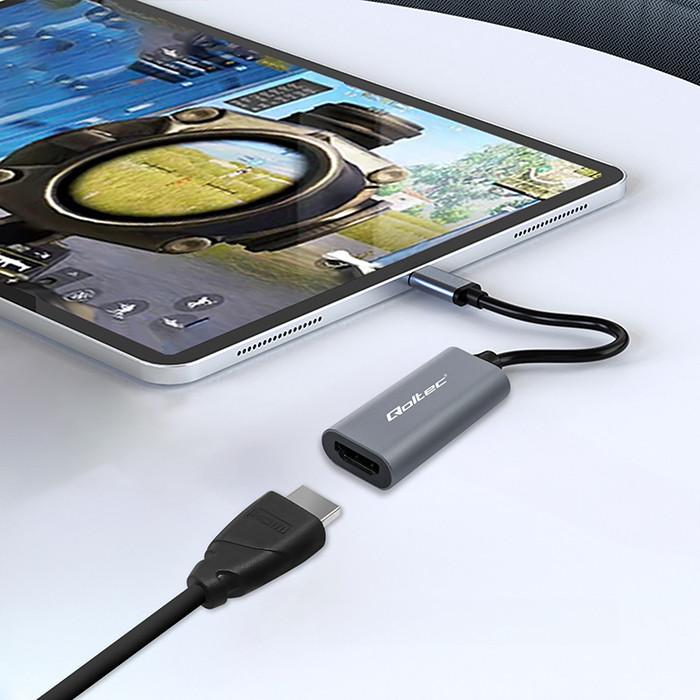 Qoltec Adapter Aluminiowa Przejściówka USB-C 3.1 MHL na HDMI 4K | 60Hz | 32AWG  do Laptop Smartfon