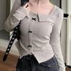 Korean Chic Long-Sleeved Knit Top for Women - Slimming Cropped Autumn/Winter Style