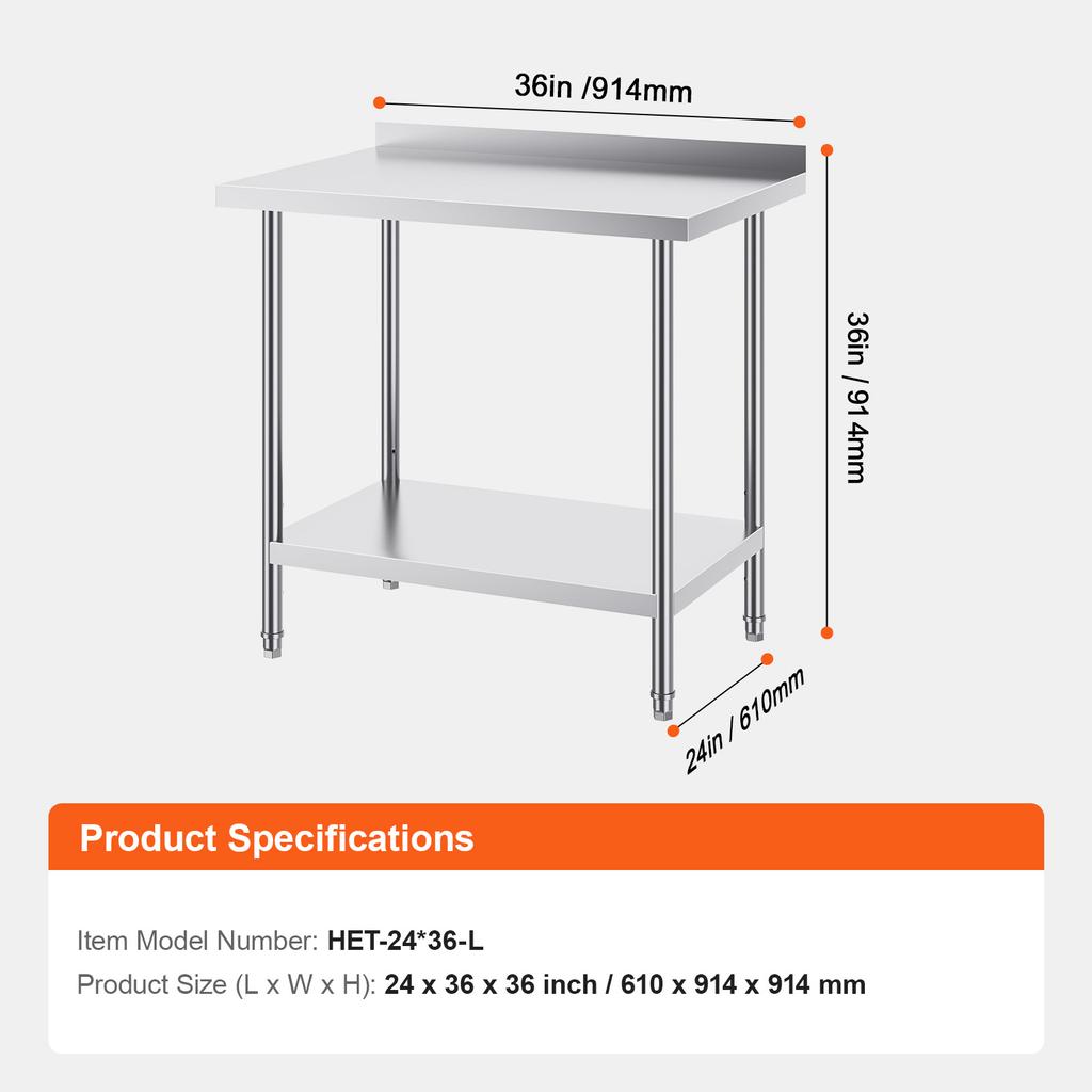 SucceBuy Stainless Steel Work Table Commercial Heavy Duty Food Prep Worktable with Adjustable Height for Restaurant Home Hotel