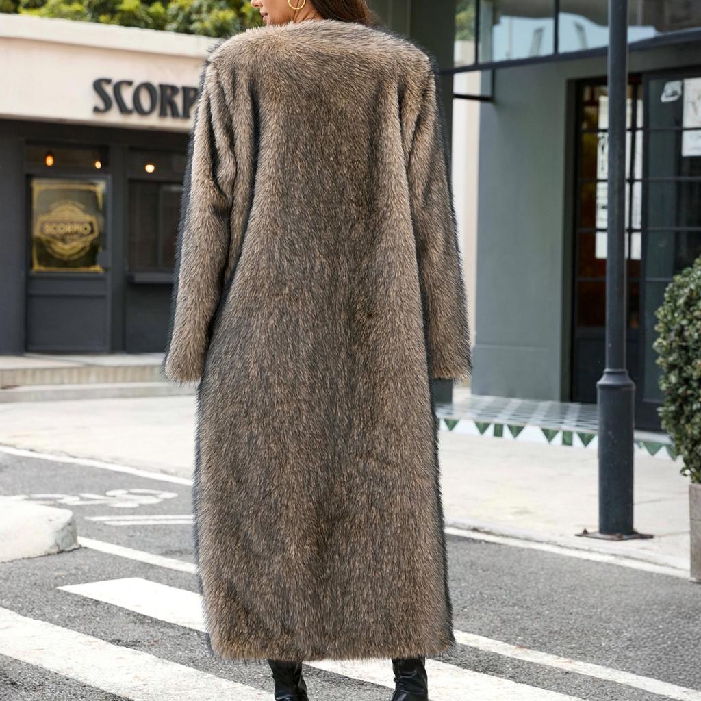 Women's Fashion Plush  Jacket Casual Solid-color Long-sleeved Cardigan Long Coat
