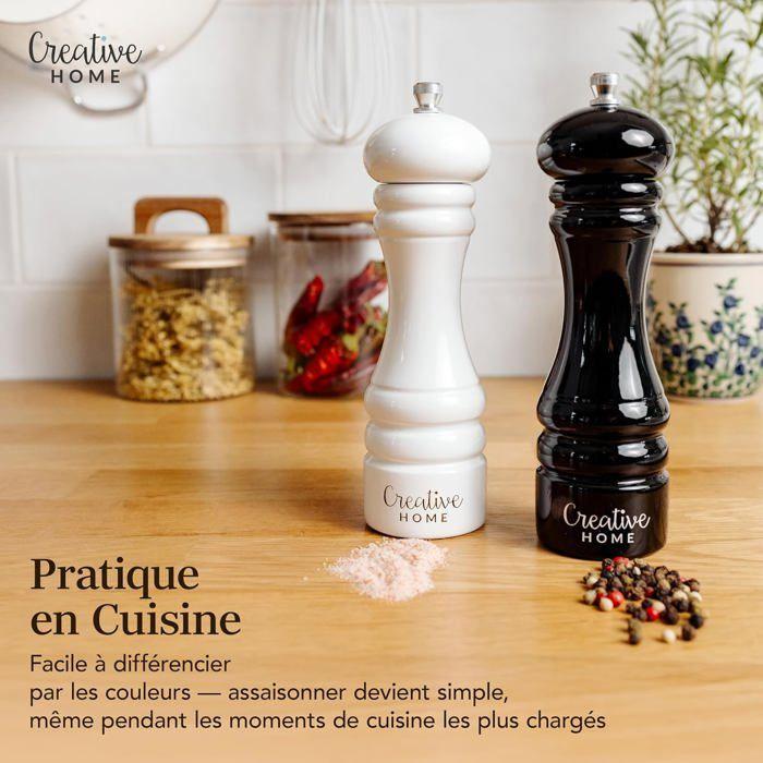 Moulin Sel et Poivre - CREATIVE HOME - Duo Manuel en Bois - Noir et Blanc