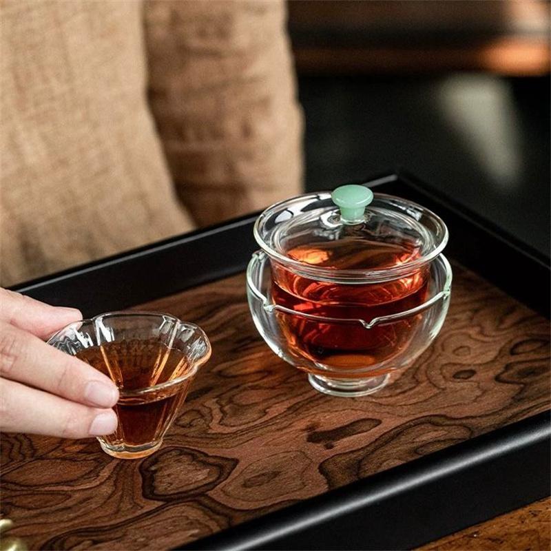 Small Capacity 75ml Sancai Glass Gaiwan Chinese Teaset Tea Bowl Tea Tureen Heat-resistant Kung Fu Tea Cup with Lid Teaware