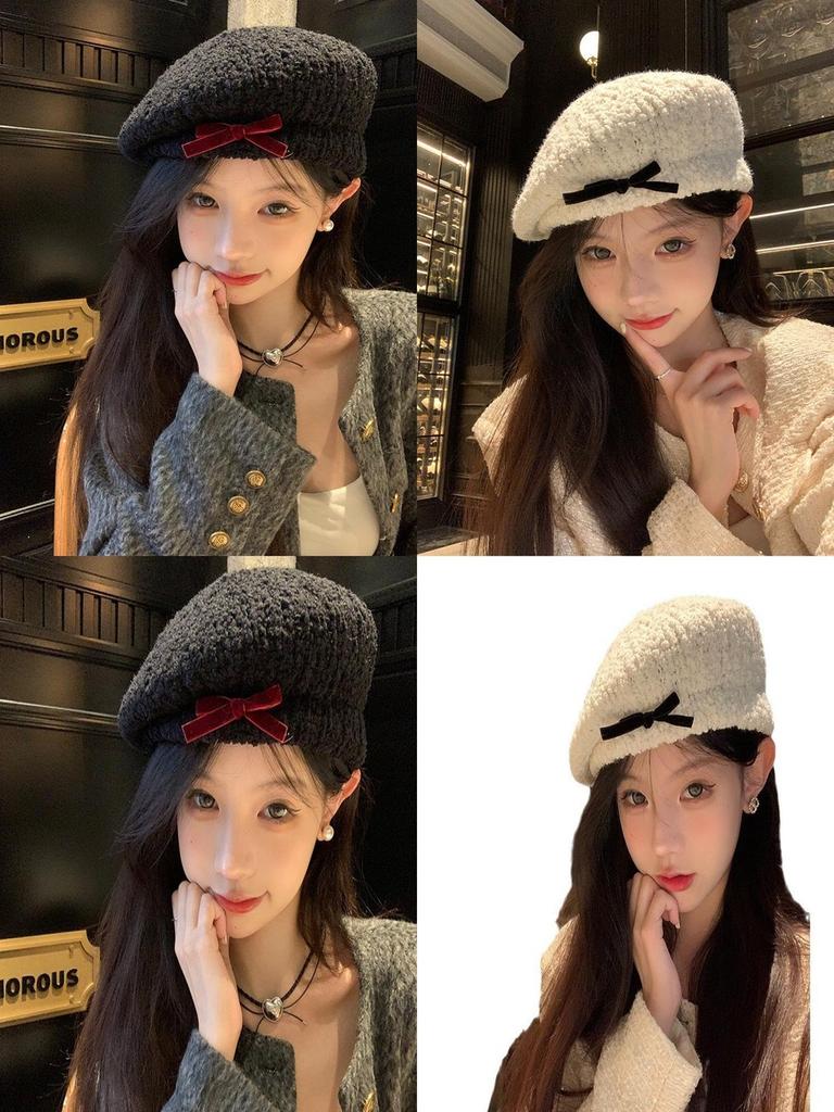 Charming Feminine White Beret Hat With Cute Bowknot Design Perfect For Every Outfit