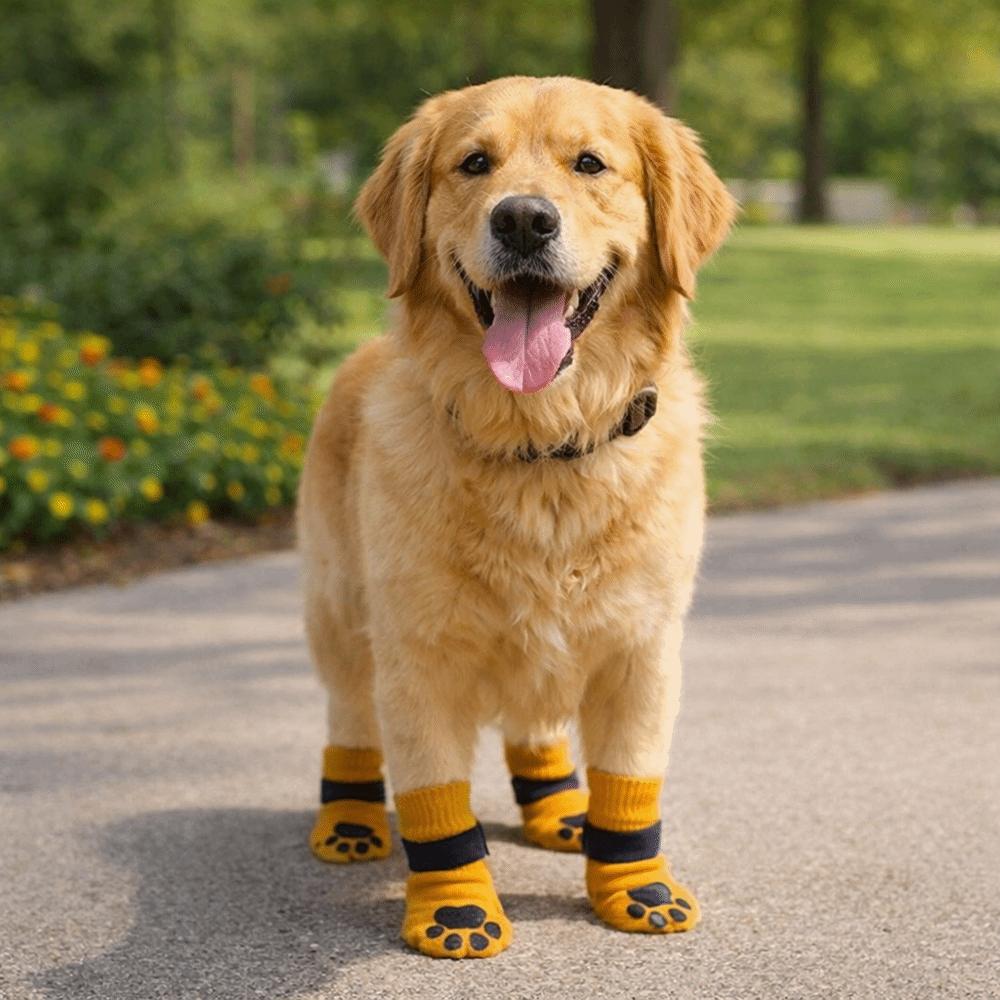 4PCS Cartoon Bear Pattern Dog Anti-slip Socks Soft Pet Floor Socks Pet Foot Cover  for Puppy Dogs