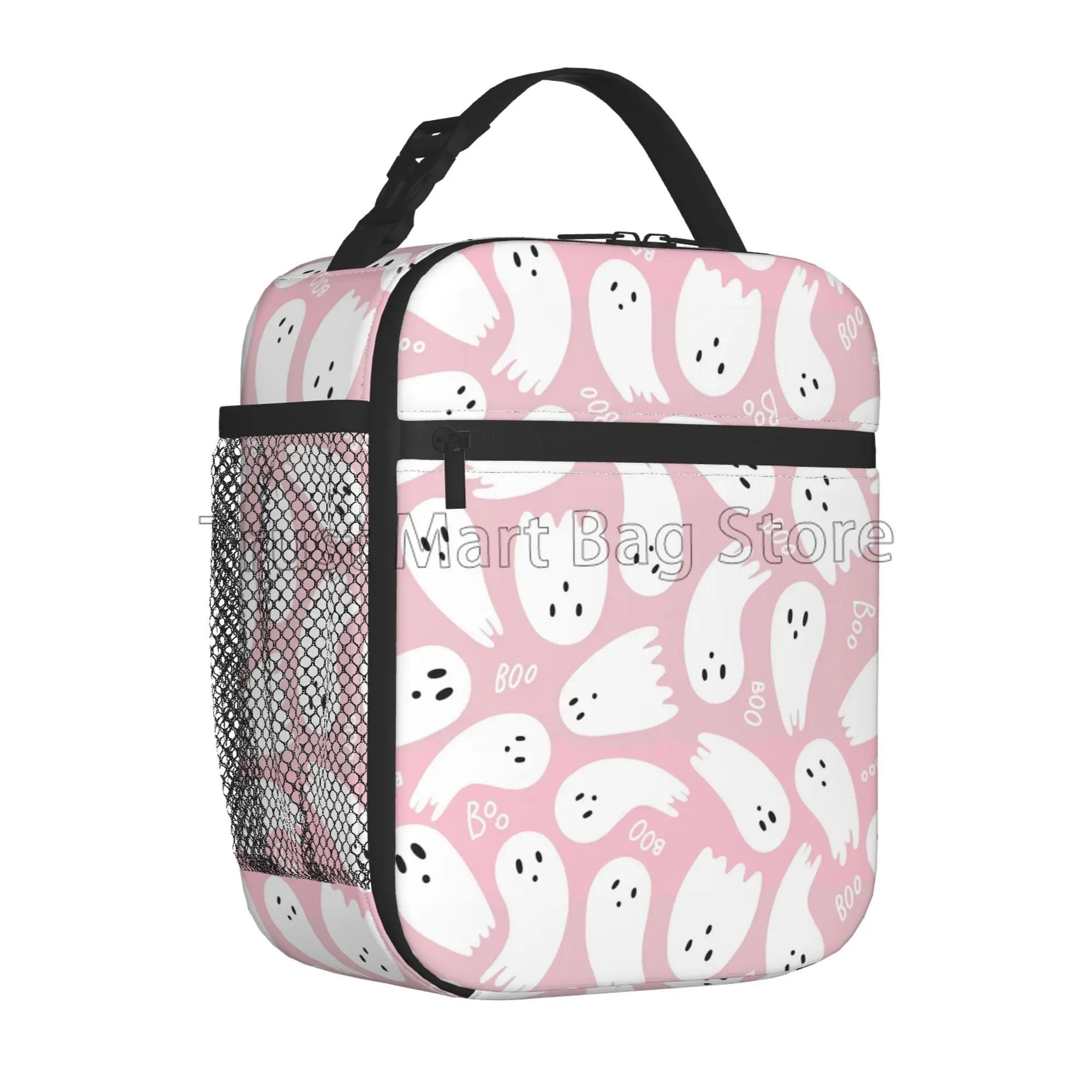 

Ghost Boo Pattern Insulated Lunch Bag Reusable Portable Waterproof Cooler Thermal Tote Bag for School Work Picnic Outdoor Travel