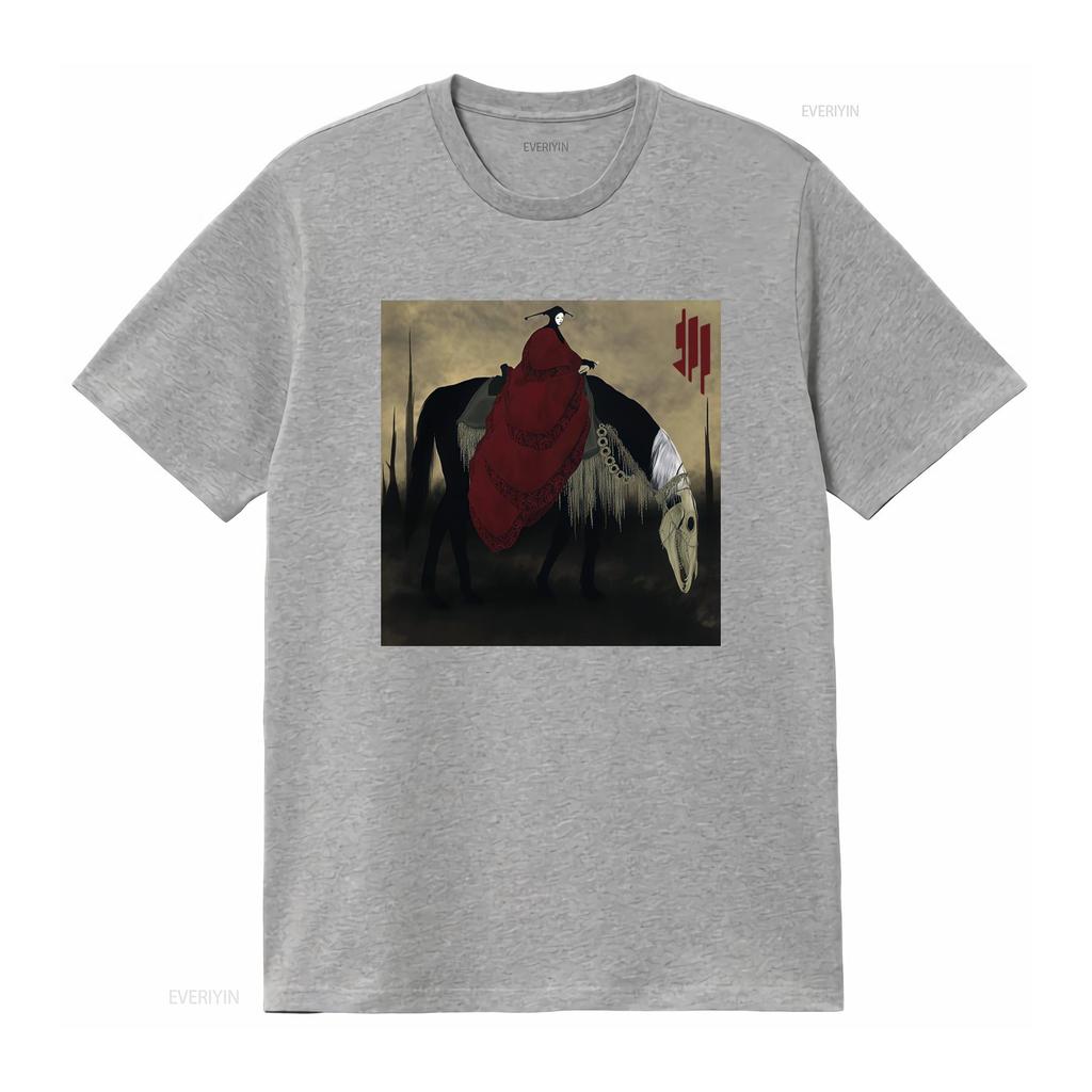 Skrillex Quest For Fire Premium T Shirt Unique Gothic Design with Mysterious Rider and Skull Horse Print Vintage Washed