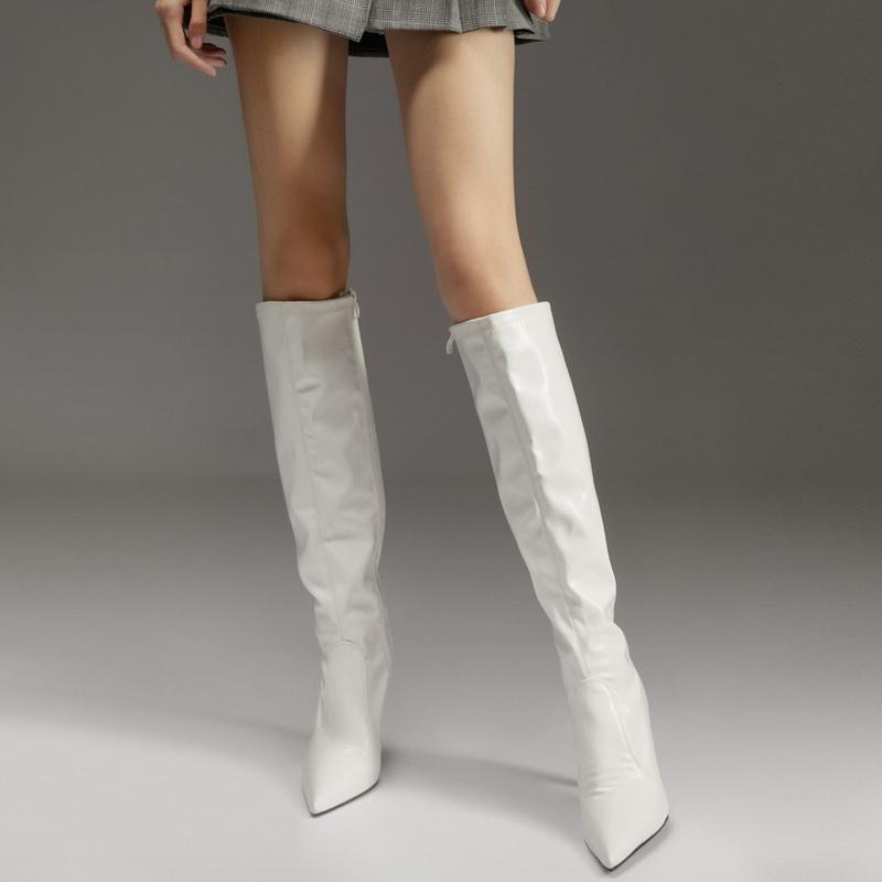 Moda FHC 10cm Zakrzywiony Obcas Damskie Kozaki do Kolan, Lakierowana Skóra Długie Botki Męskie Cross-dressing Buty Cosplay, Czarne, Kolory na Zamówienie