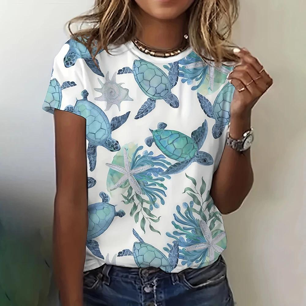 Fashion Summer Turtle 3D Print  Women Streetwear Casual Harajuku Short Sleeve O-neck Tops Clothing