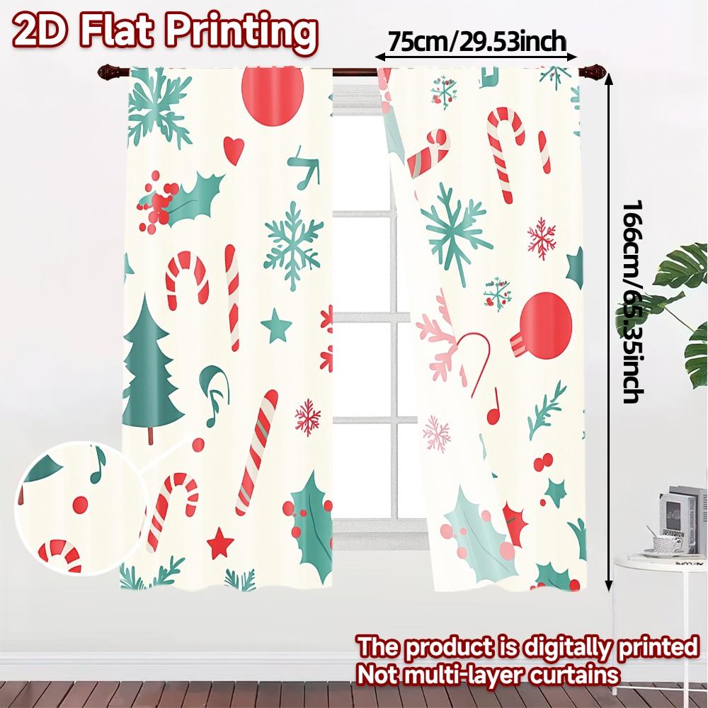 2pcs,Curtains Christmas Bell Snowflake Holly Tree (2) Chic Pattern Curtains Prints Light Filtering Curtains Home Decor Use for