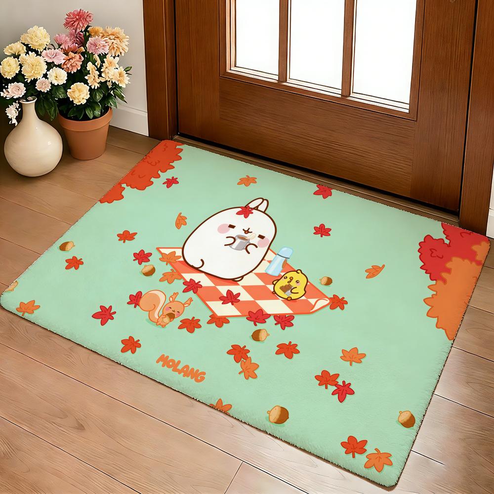 Cartoon Cute M-Molang Floor Mat Cozy Flannel Soft Thick Non-Slip Mat For Living Room Bedroom Kitchen Decor Rugs