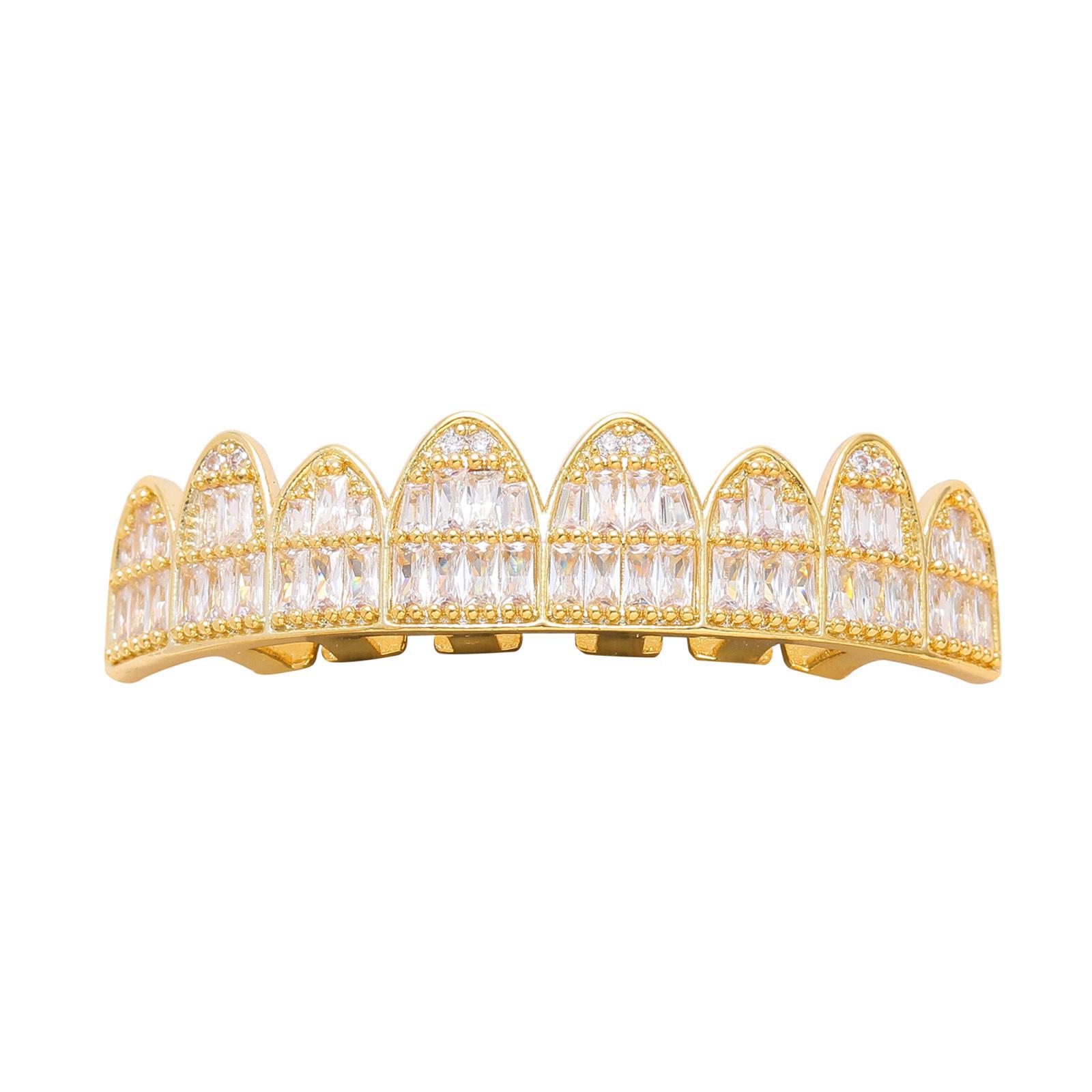 European & American Trend: High-End Gold-Plated Zirconium Hip Hop Grillz - T-Shaped, Eight Teeth Dental Jewelry