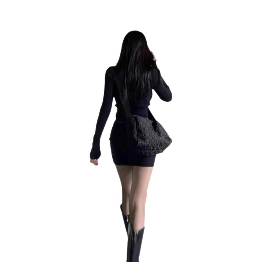 Women's Spicy Korean Style Hip-Hugging Dress with Black Stockings - Spring/Autumn Slim-Fit Outfit