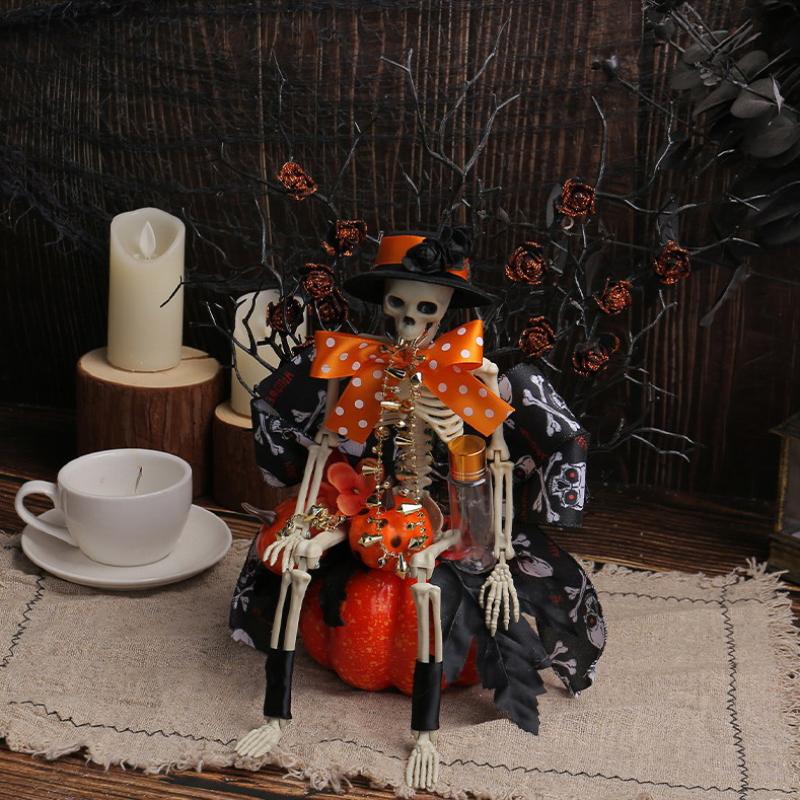 Halloween Skull Pumpkin Statue Halloween Horror Decoration Realistic Skull Halloween Skull Skeleton Pumpkin Window Decoration