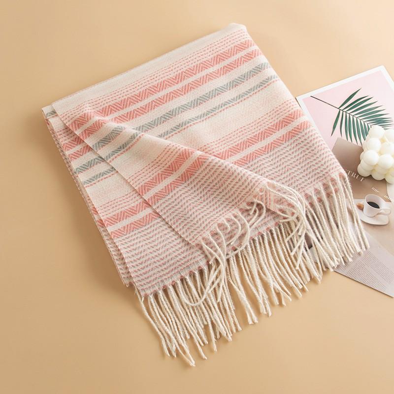 Womens Knitted Plaid Faux Cashmere Scarf With Fringe Warm Stylish Versatile Office Winter Everyday Wear