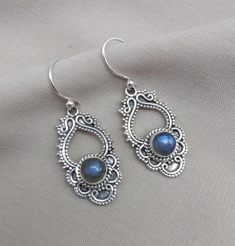 Labradorite Dangle Earrings: 925 Sterling Silver Boho Jewelry
