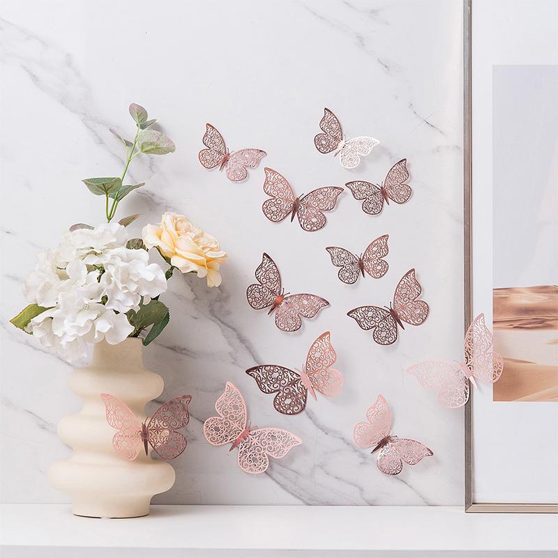 12Pcs/set 3D Hollow Butterfly Wall Sticker for Home Decoration DIY Wall Stickers Modern Wall Art Living Room Decoration