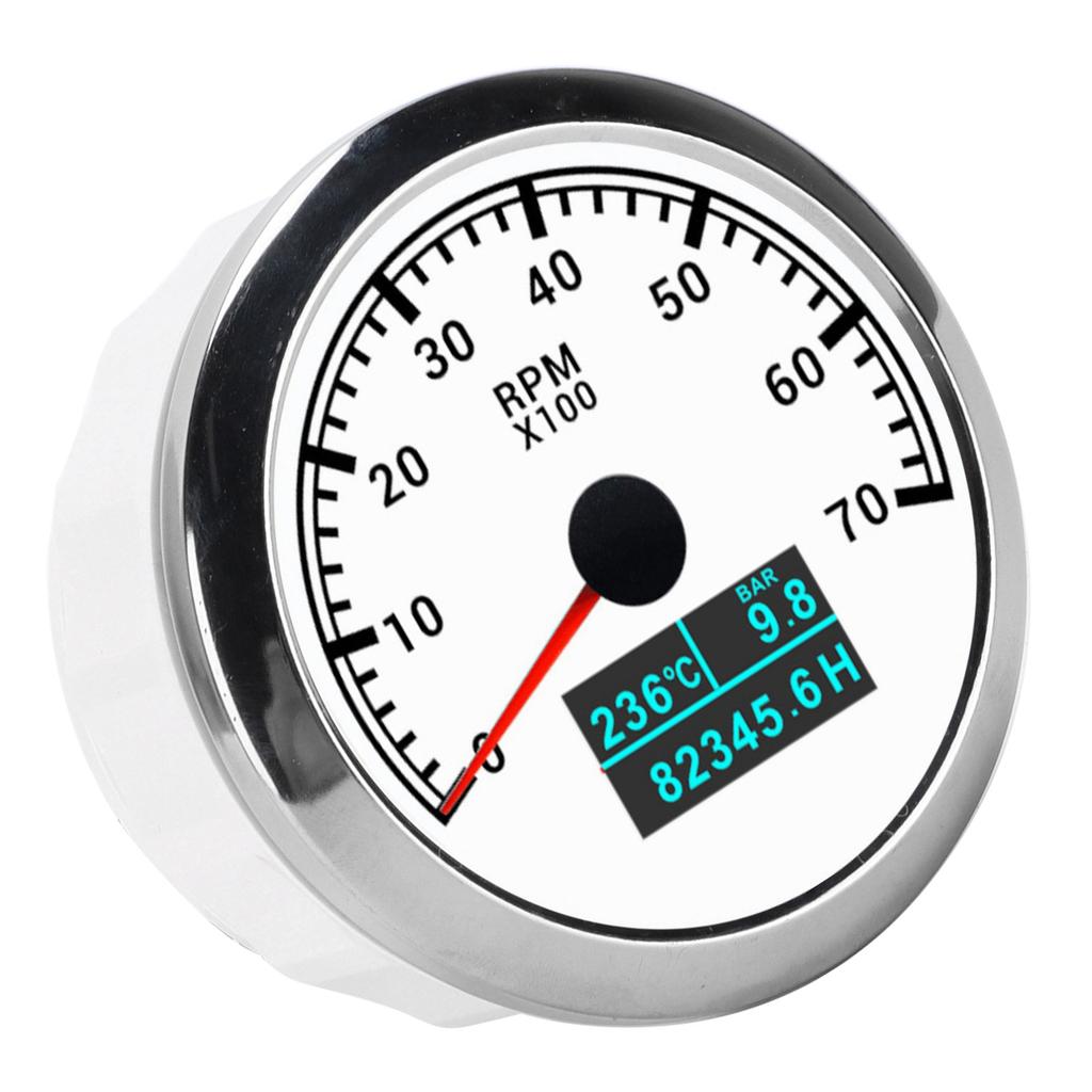 RPM Tachometer Gauge 3 in 1 Multifunctional Marine Accessory for Automobile Boats 9‑32V DCWhite Dial Plate