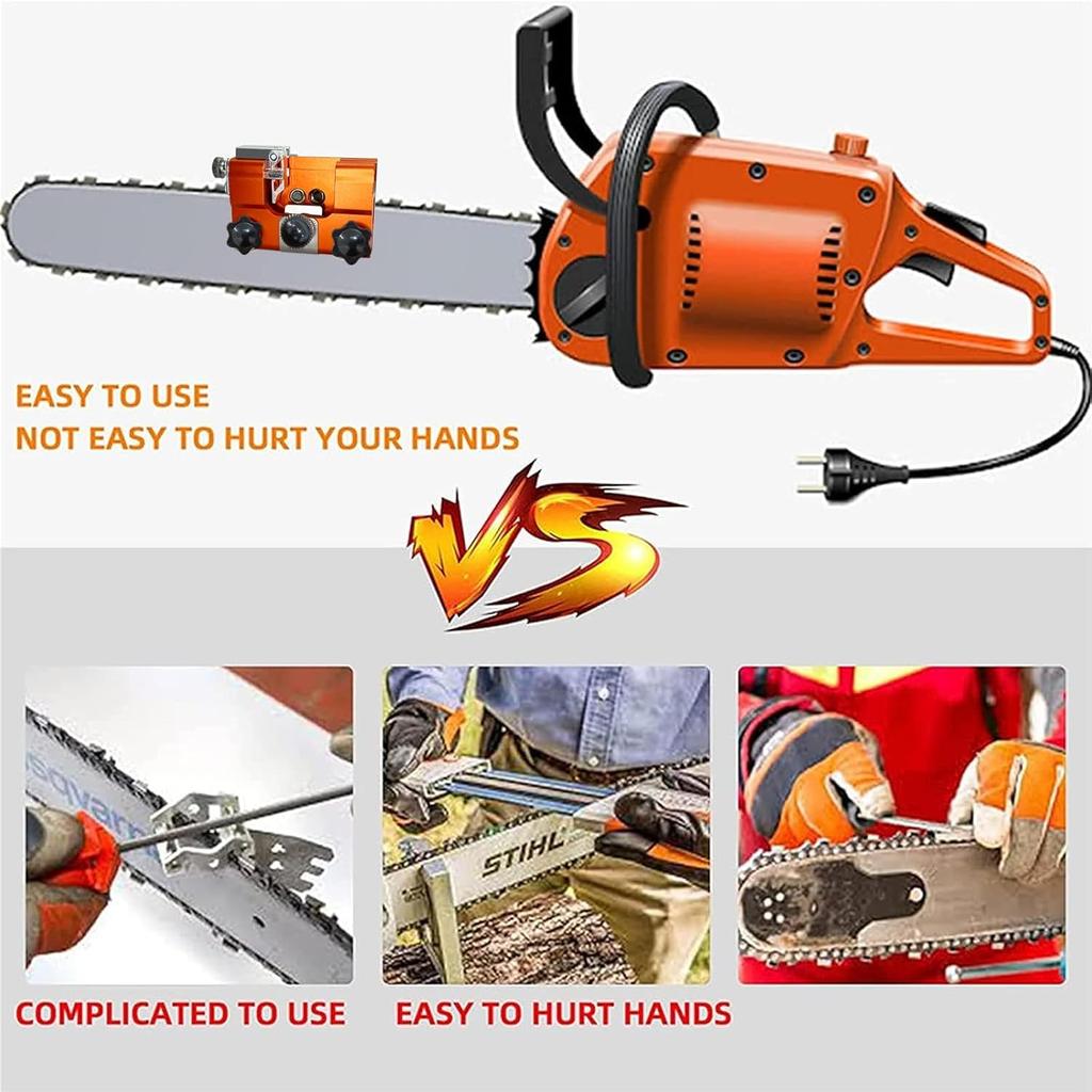Chainsaw Sharpener Jig Kit, Portable Universal Chain Saw Sharpener Tool with 5 PCS High Hardness Burrs, Manual Hand Crank Chainsaw Sharpener,