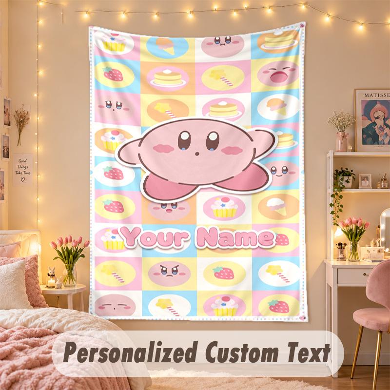 Custom Personalized Tapestry,Kirby Print Custom Name Text Wall Art Hanging for Bedroom