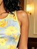 Watercolor Floral Sleeveless Bodycon Mini Dress, Round Neck Slim Fit Brunch & Evening Cover-Up