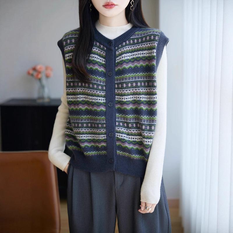 Office Versatile Thick Jacquard Vest For Women V Neck Knit Sweater Vest Autumn Winter New Style Inner Wear Design Sense Coat